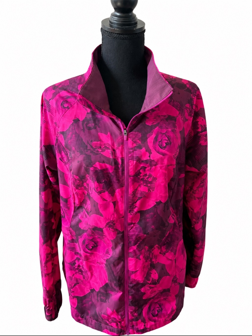 The North Face Pink Black Floral Print Full-Zip Athletic Jacket M